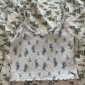 Hollister White and Blue Floral Crop Top